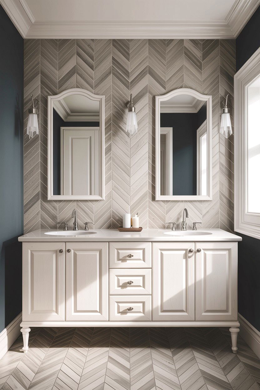 Herringbone tile bathroom - 30 bathroom accent wall ideas