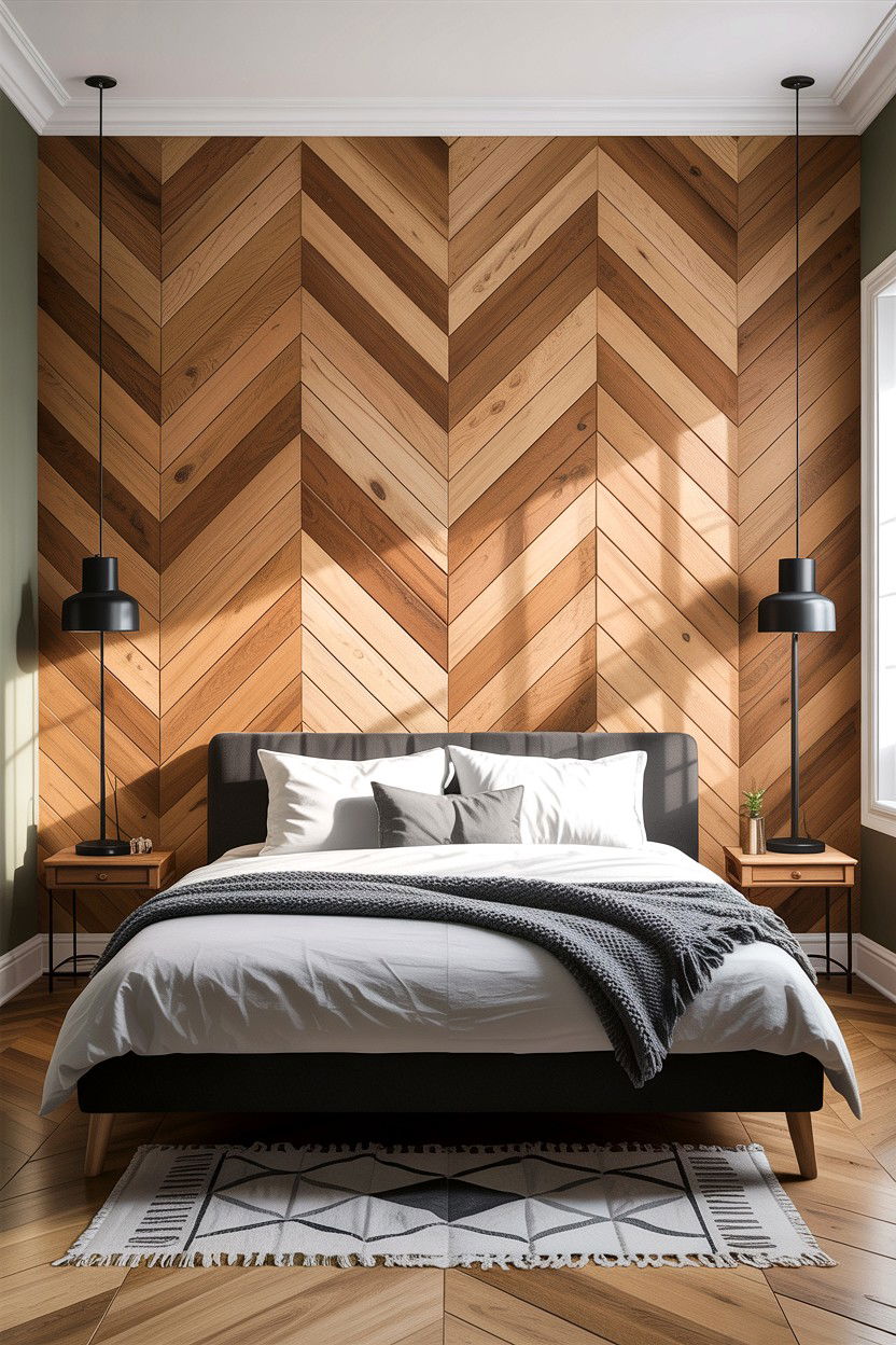 Herringbone wood wall - 30 bedroom textured walls