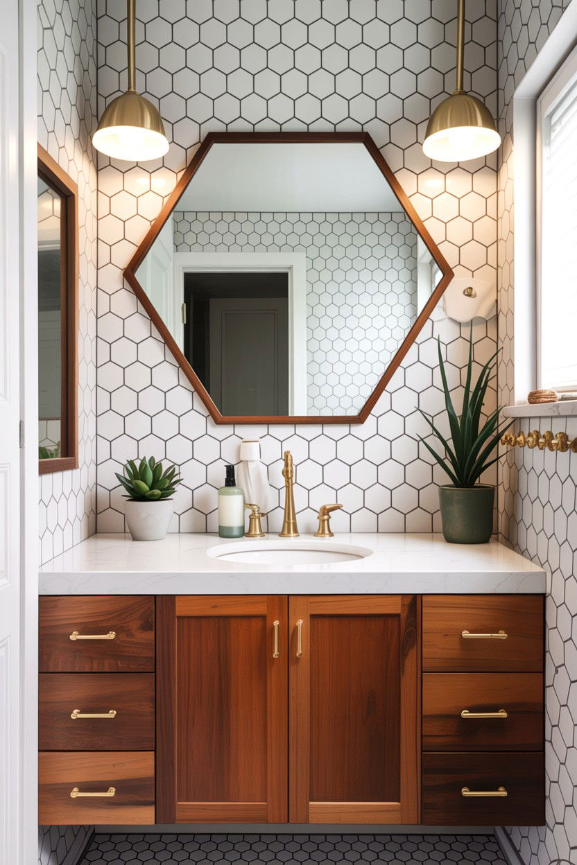 Hexagon Frameless Mirror - 30 frameless bathroom mirror ideas