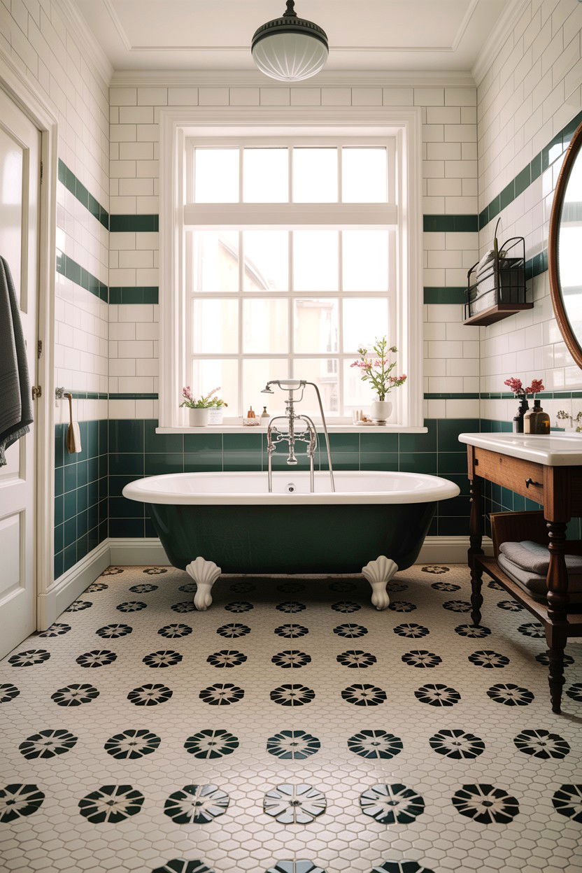 Hexagon floor tile - 30 antique bathroom ideas