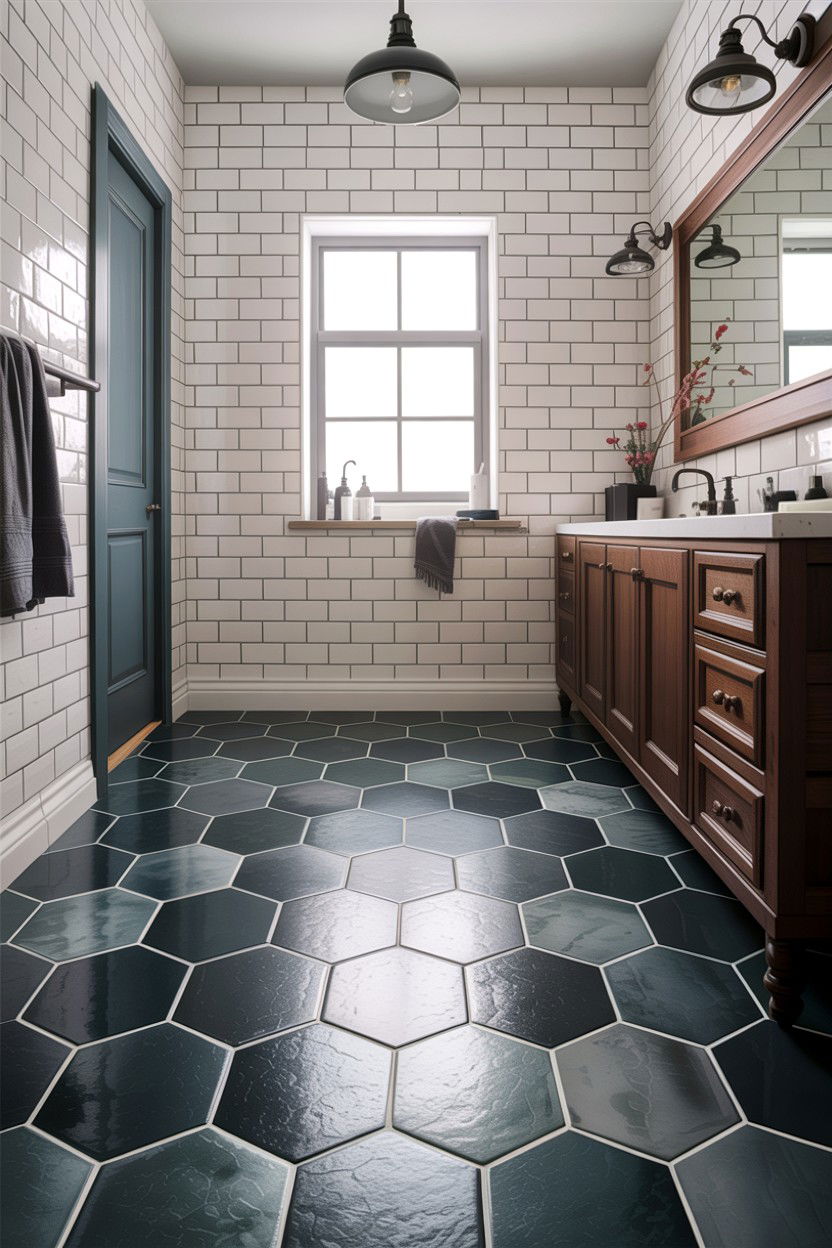 Hexagon handmade tile floor - 30 handmade tile bathroom ideas