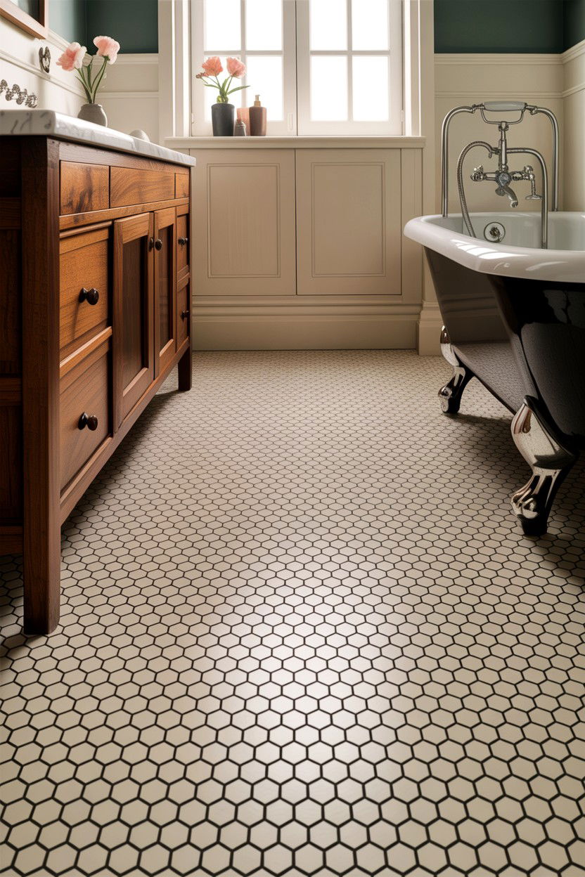 Hexagon tile bathroom floor - 30 craftsman bathroom ideas