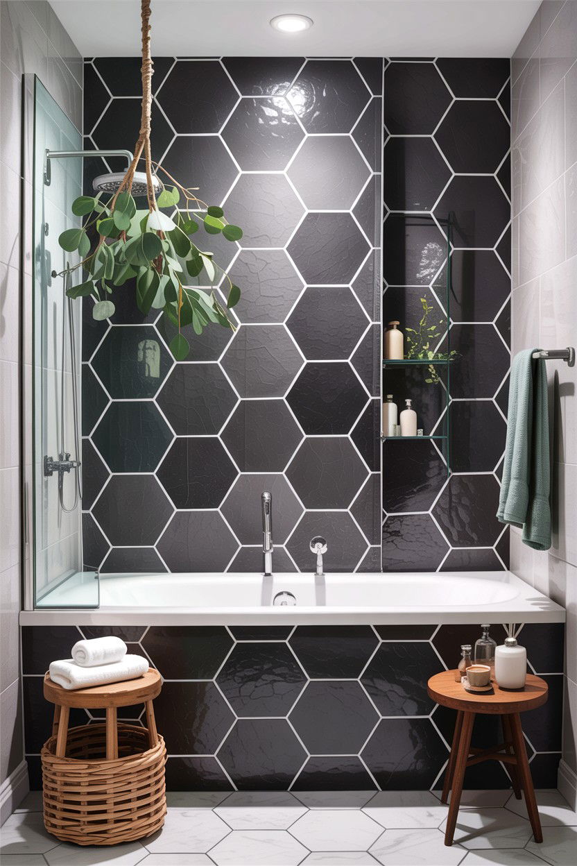 Hexagon tile bathroom - 30 bathroom accent wall ideas