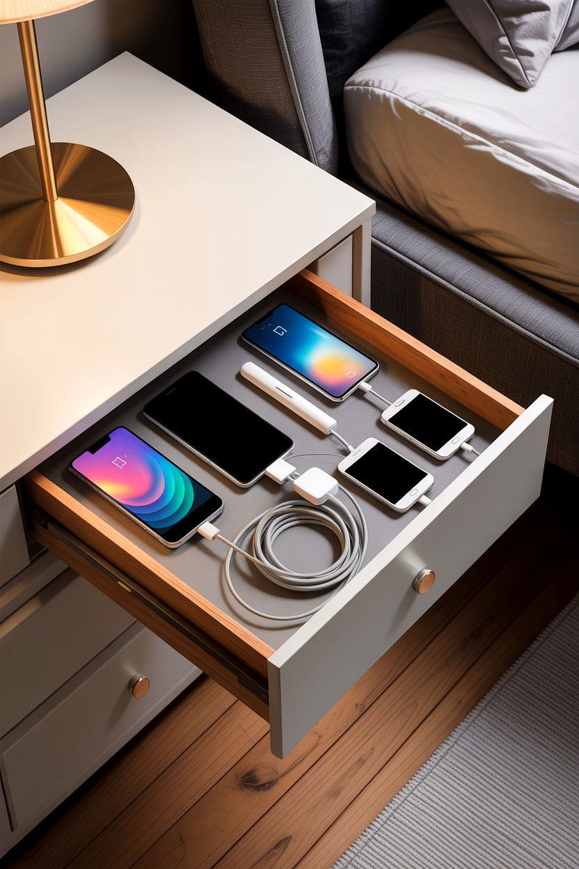 Hidden Drawer Charging Dock - 30 bedroom phone chargers