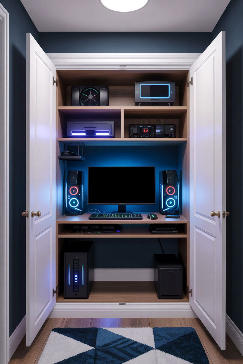 Hidden Gaming Setup Closet - 30 gamer setup bedroom ideas