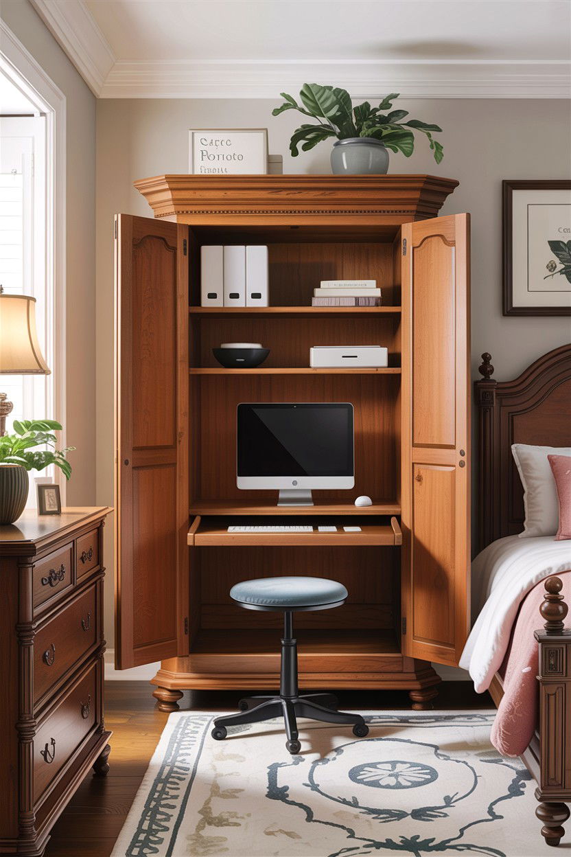 Hidden Office Armoire - 30 bedroom home office ideas