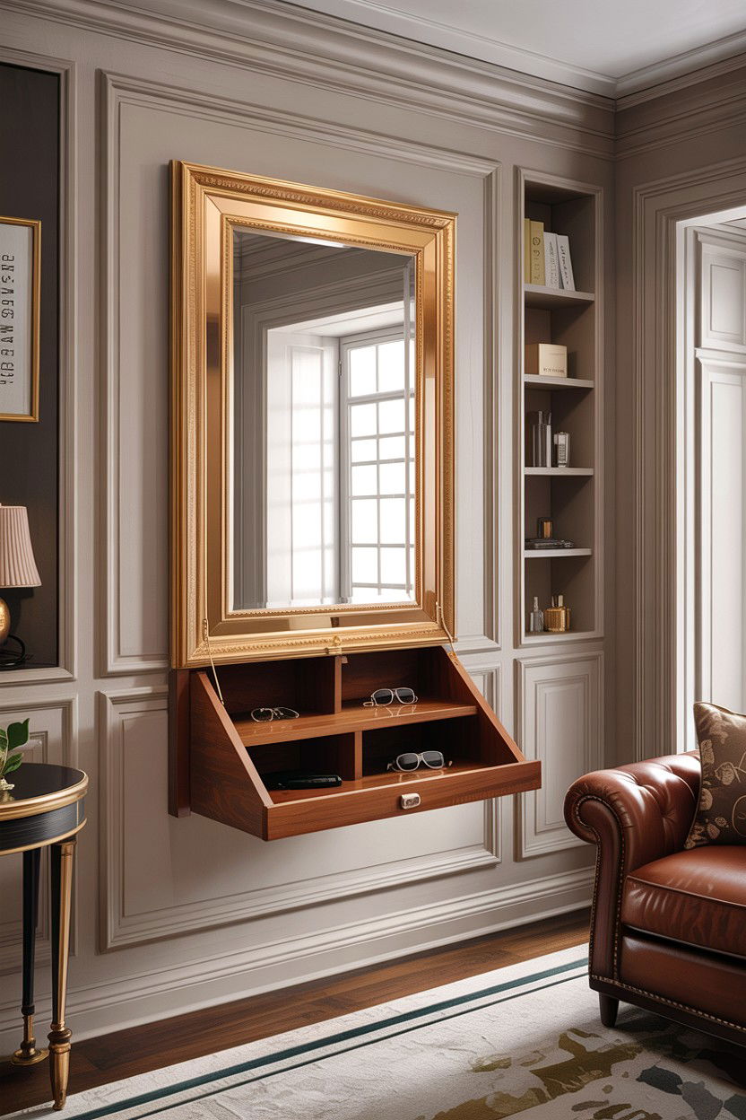 Hidden Wall Cabinet - 30 small living room space storage ideas