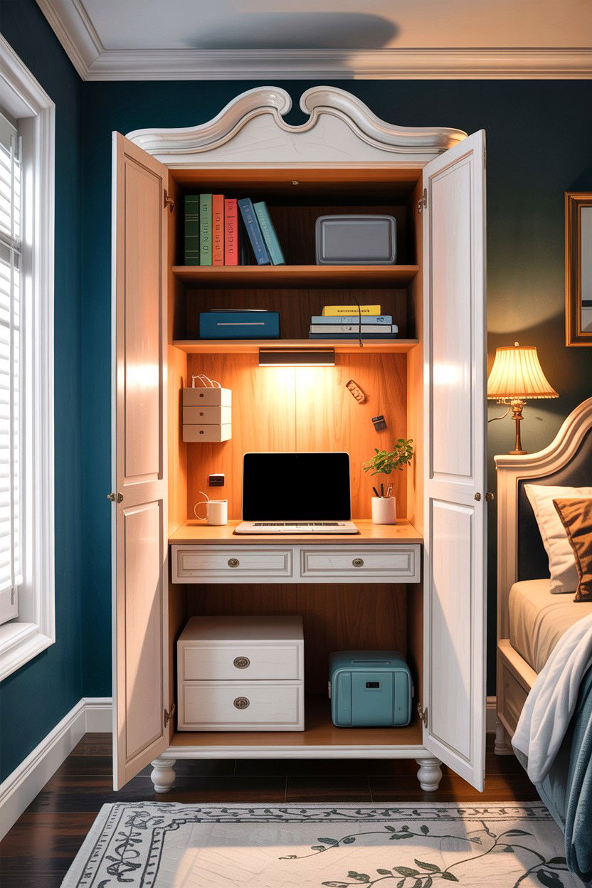 Hidden desk cabinet - 30 bedroom workspace ideas
