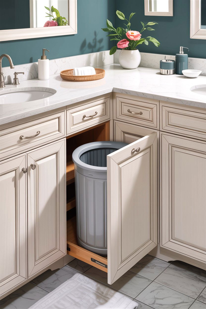 Hidden trash can cabinet - 30 easy bathroom updates