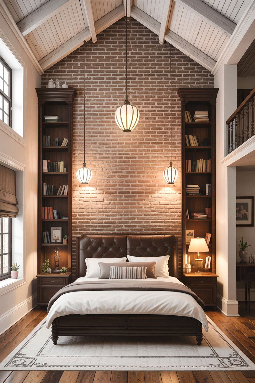 High Ceiling Brick Bedroom - 30 exposed brick bedroom ideas