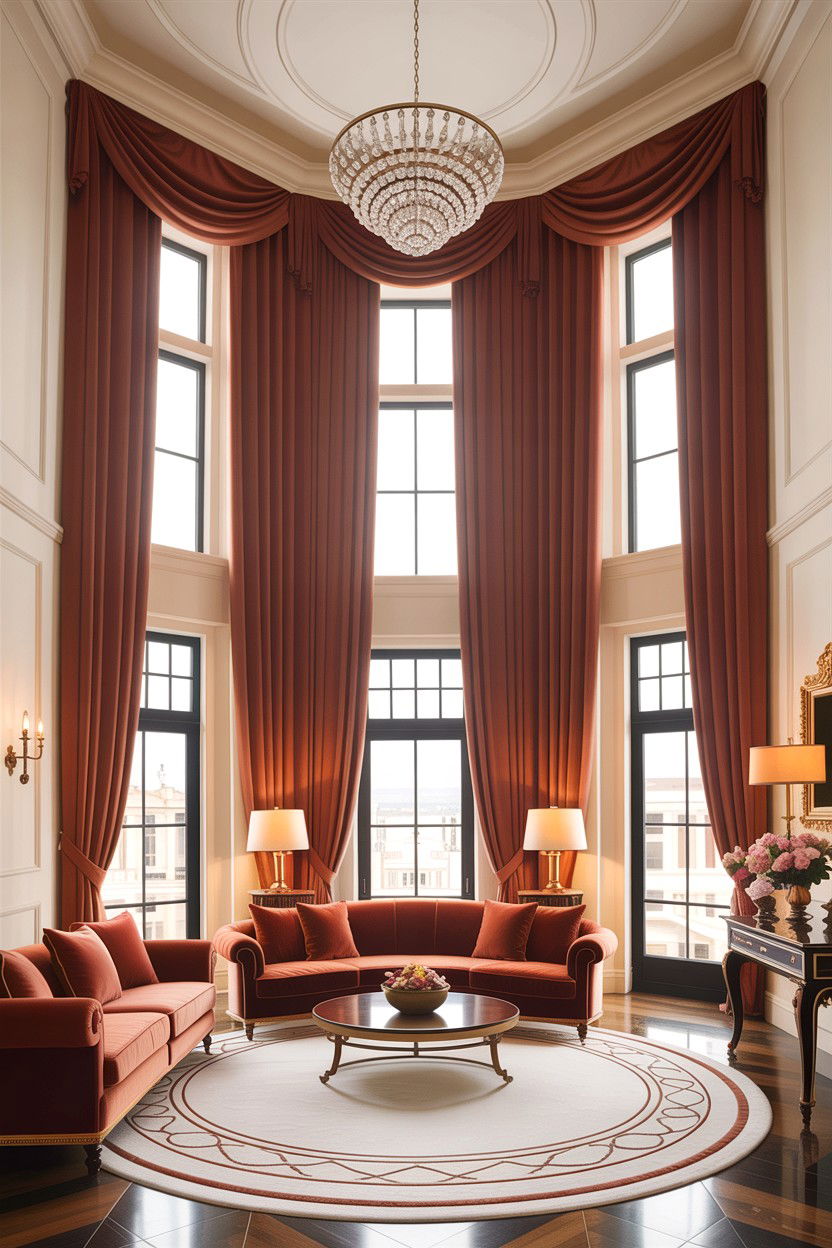 High Ceiling Drapery - 30 boutique hotel living room ideas