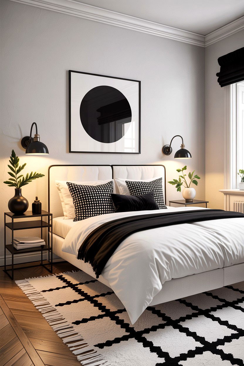 High Contrast Black White Bedroom - 30 Swedish bedroom ideas