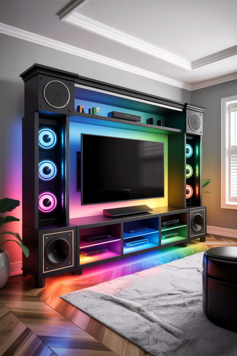 High Tech Entertainment Center With RGB - 30 gaming living room ideas