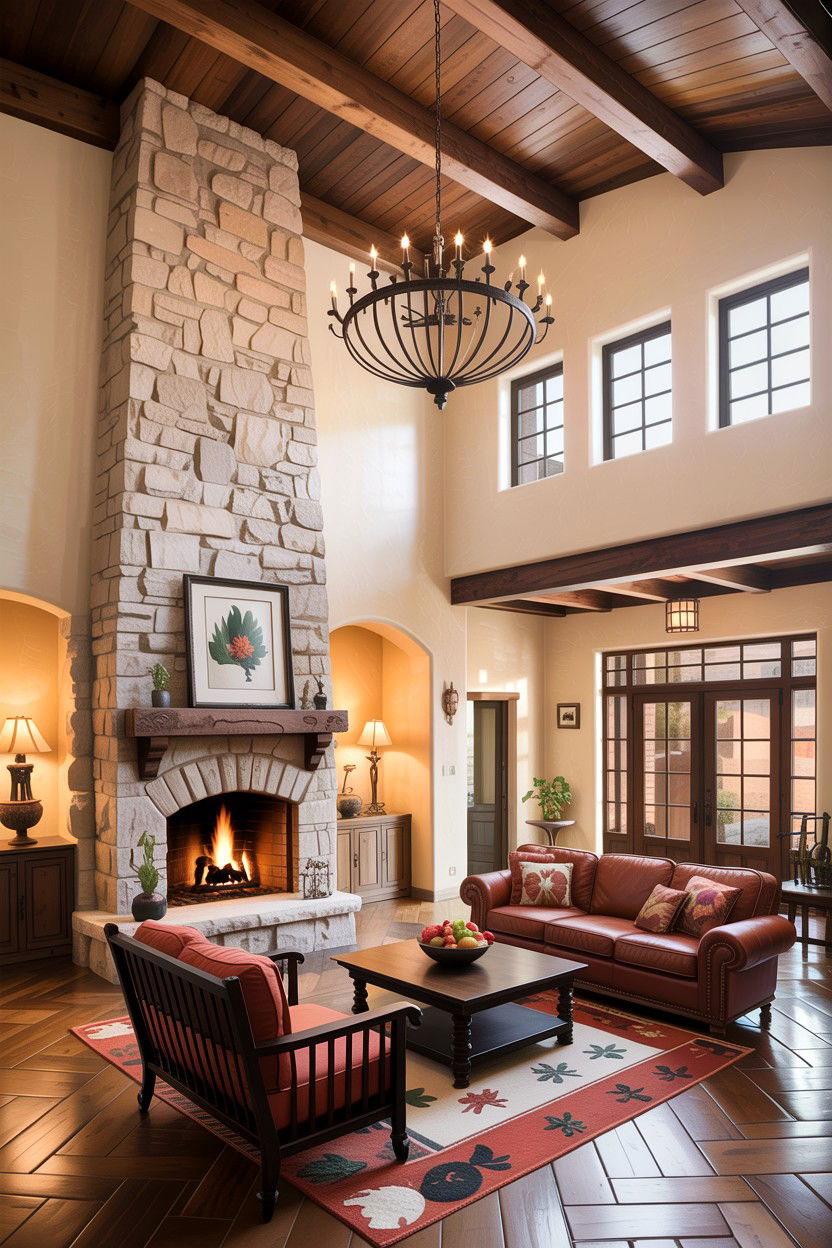 High ceiling Southwestern living room - 30 Southwestern living room ideas