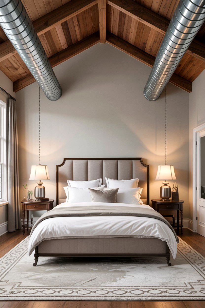 High ceiling bedroom - 30 exposed ductwork bedroom ideas