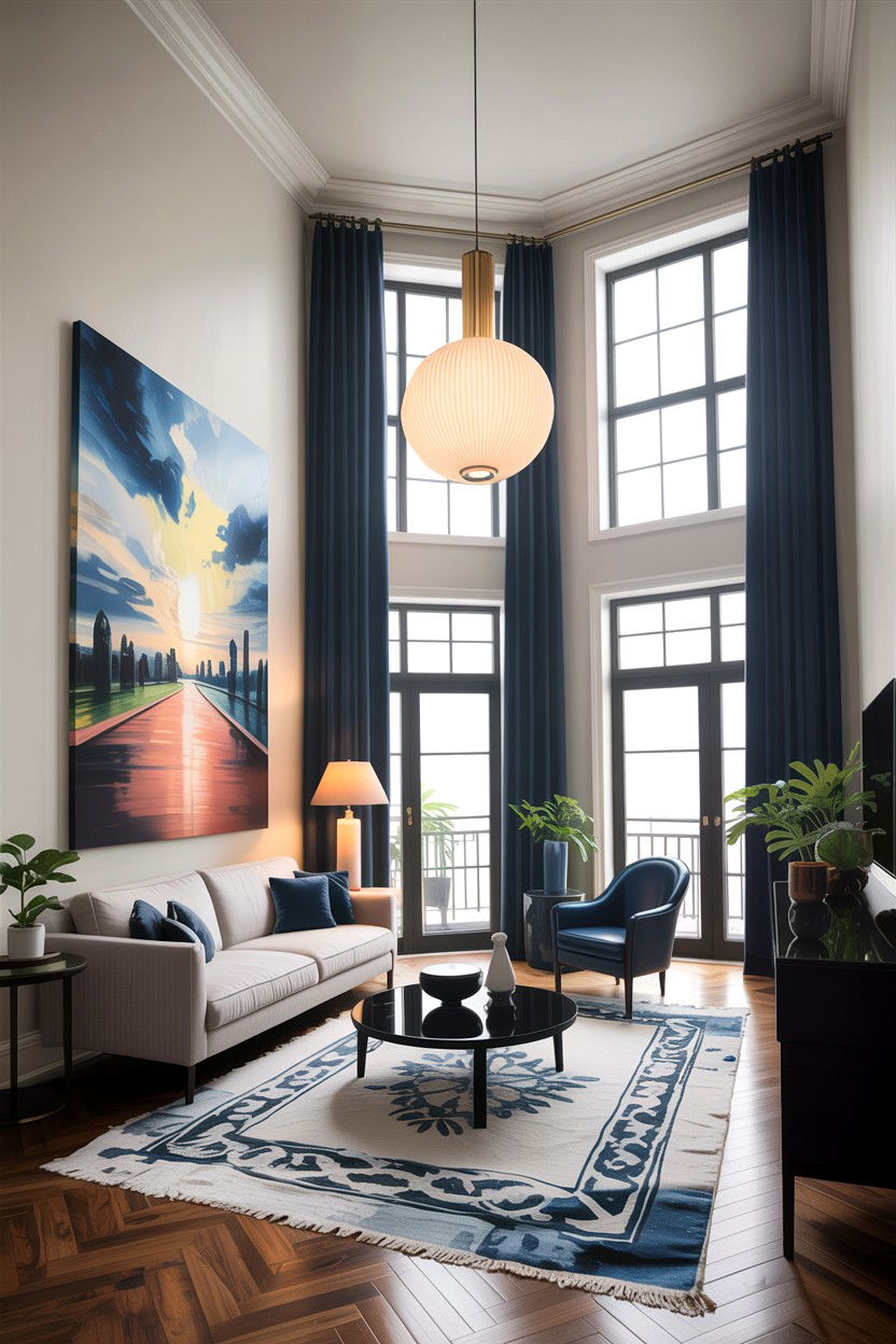 High ceiling layout - 30 condo living room ideas