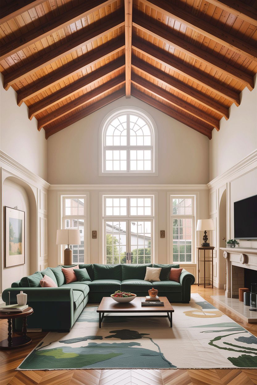 High ceiling rafters - 30 living room exposed rafter ideas