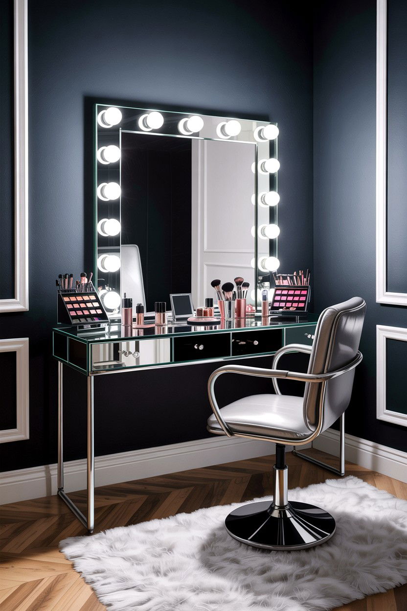 Hollywood Mirror Vanity - 30 bedroom corner vanity ideas