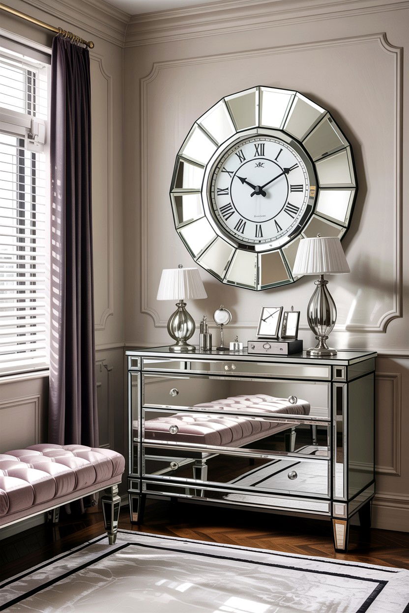 Hollywood Regency Mirrored Clock - 30 bedroom vintage clocks
