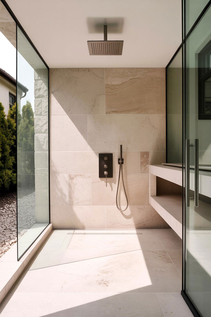 Honed Limestone Wet Room - 30 limestone bathroom ideas