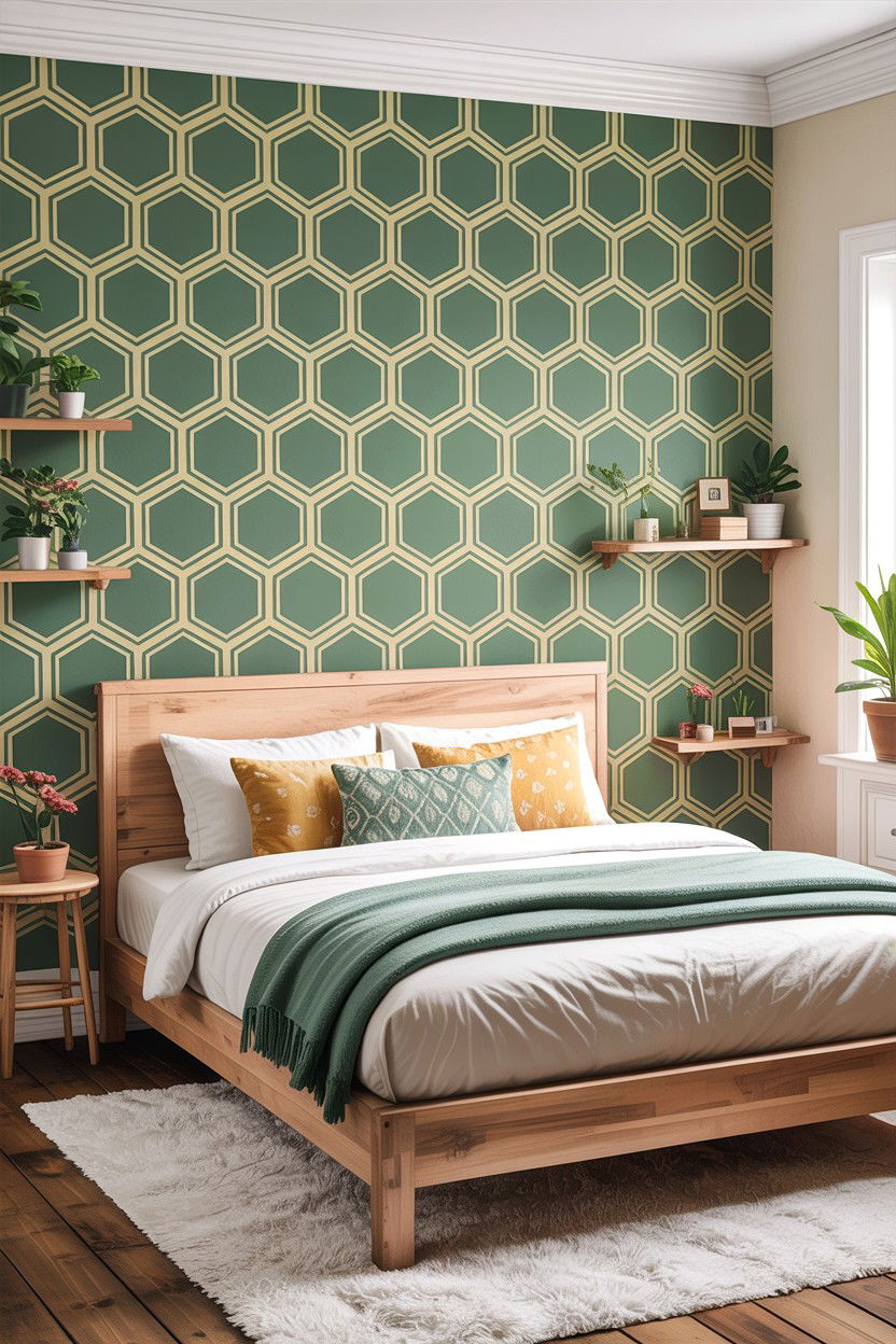 Honeycomb Wall Stencil - 30 bedroom geometric wall designs