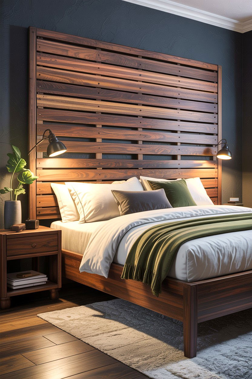 Horizontal Slat Wood Headboard - 30 bedroom wooden headboards