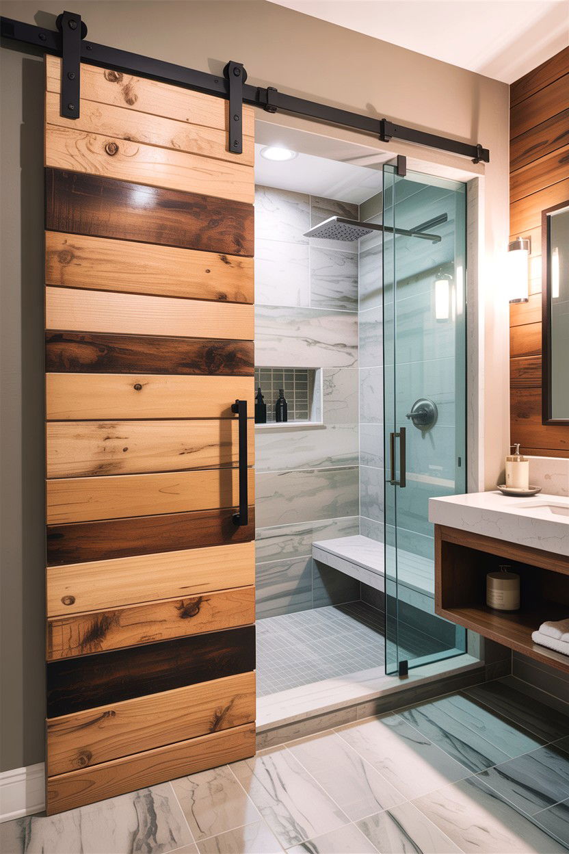 Horizontal plank barn door - 30 bathroom barn door ideas