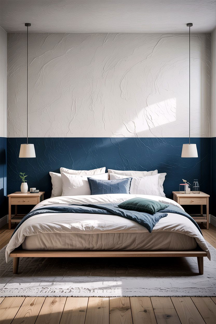 Horizontal split bedroom - 30 bedroom two tone walls