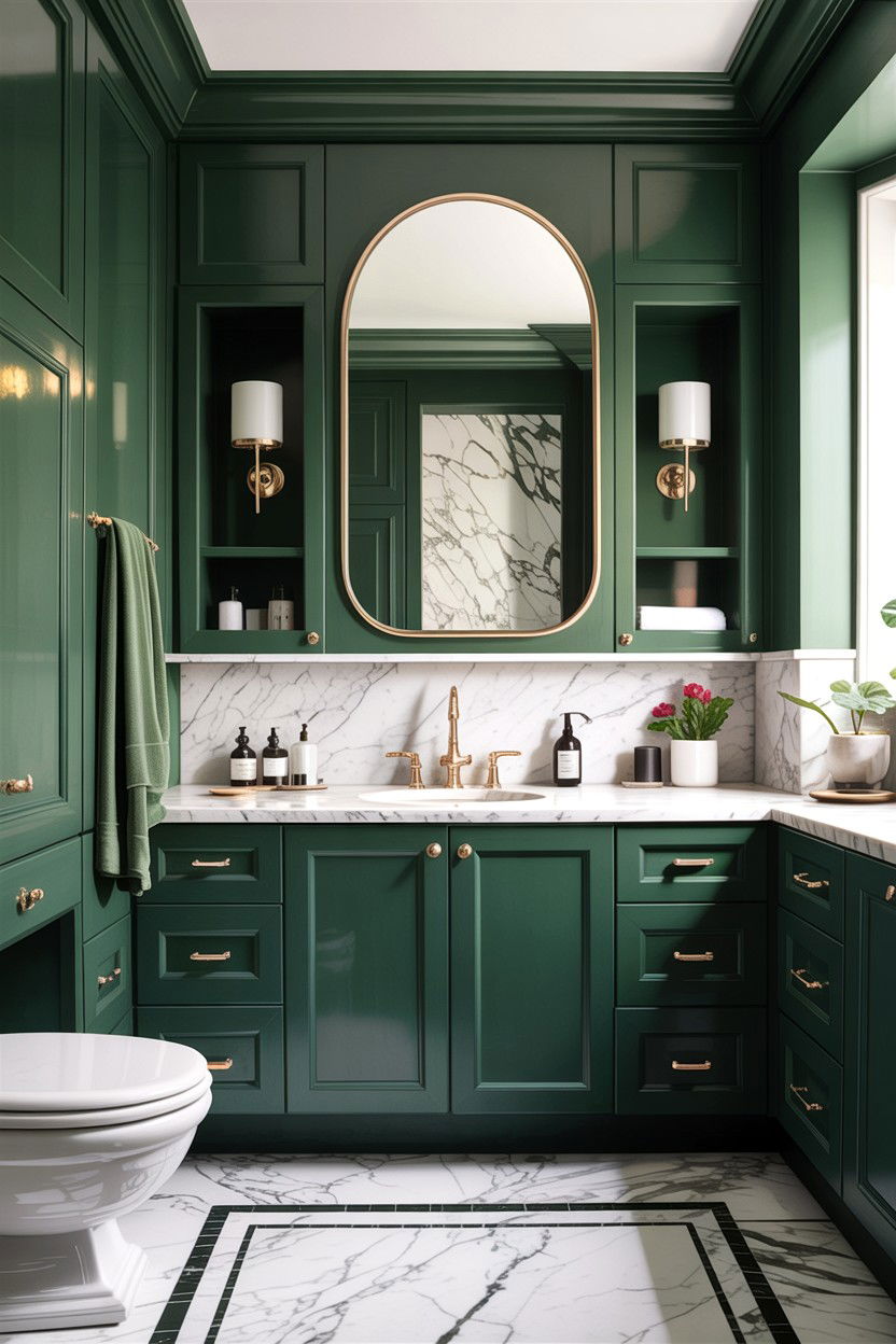 Hunter green and marble bathroom - 30 hunter green bathroom ideas