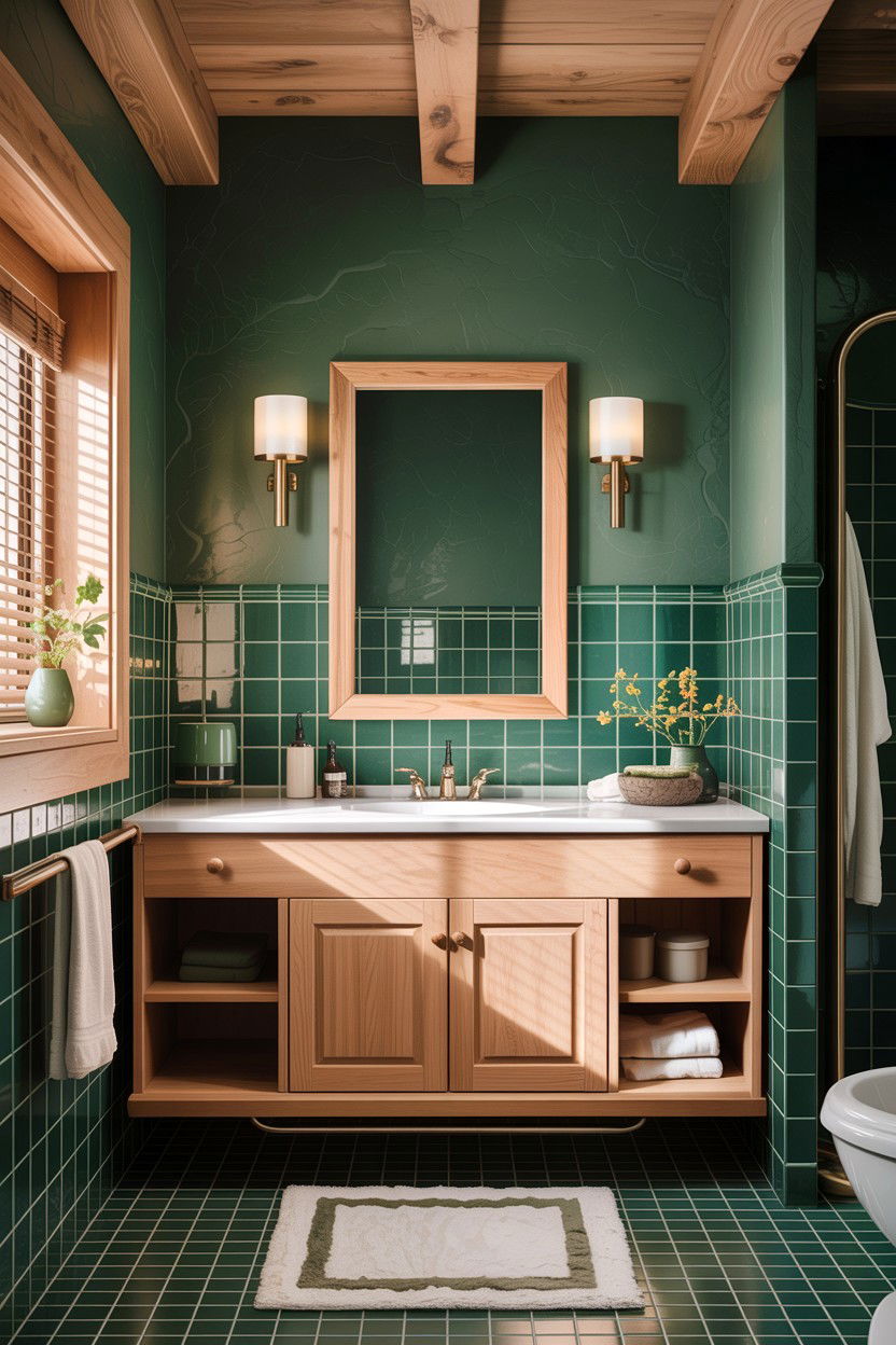 Hunter green and wood bathroom - 30 hunter green bathroom ideas