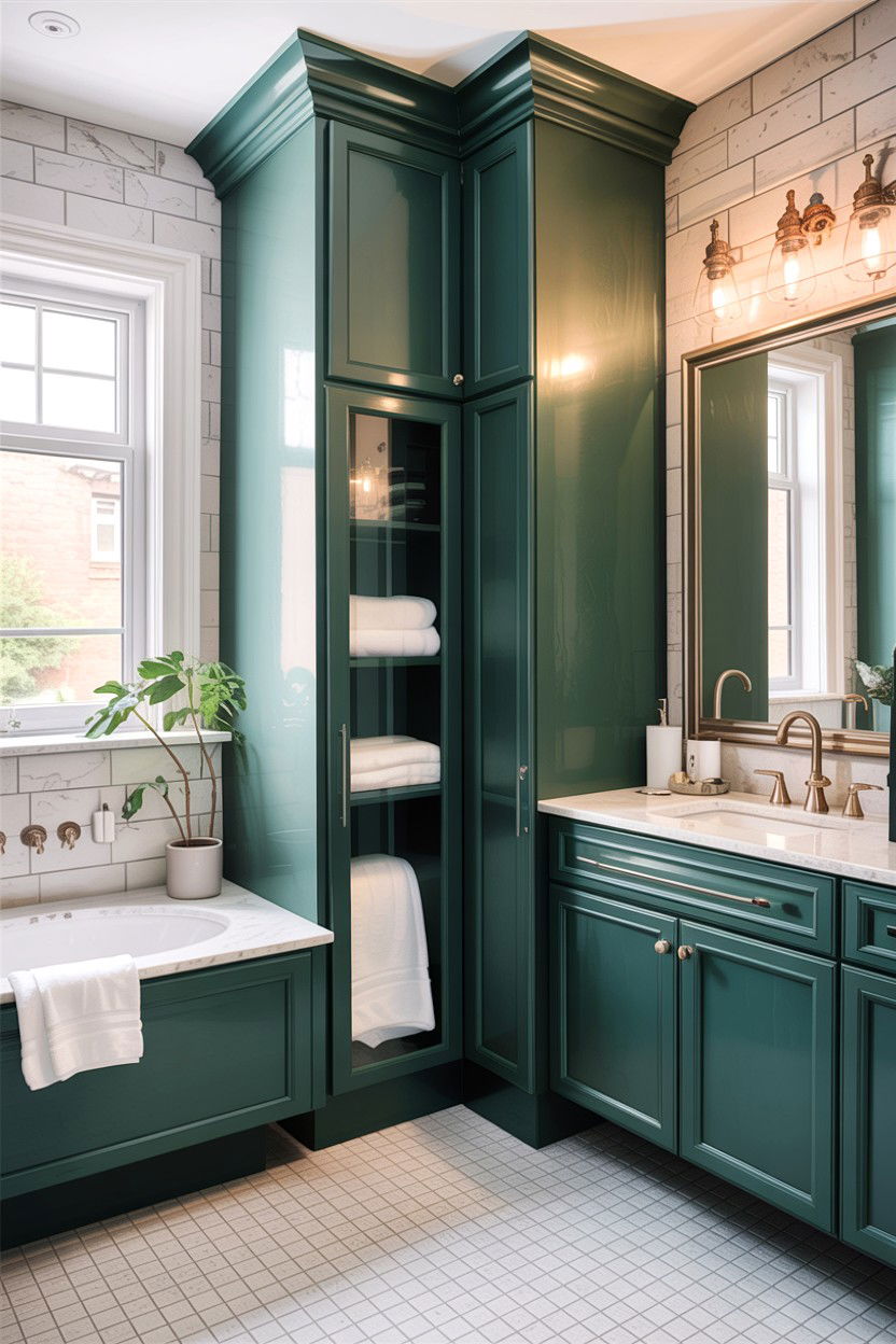 Hunter green bathroom cabinet - 30 hunter green bathroom ideas