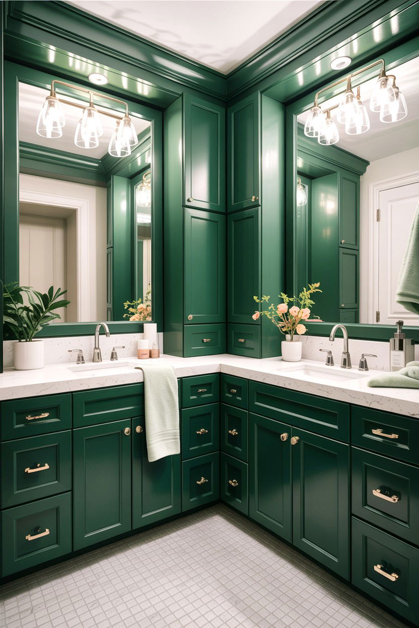 Hunter green bathroom vanity with quartz top - 30 hunter green bathroom ideas