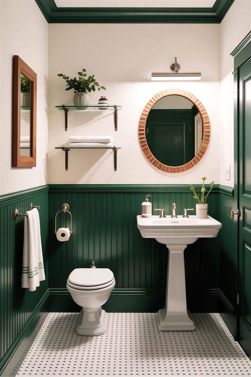 Hunter green beadboard - 30 hunter green bathroom ideas