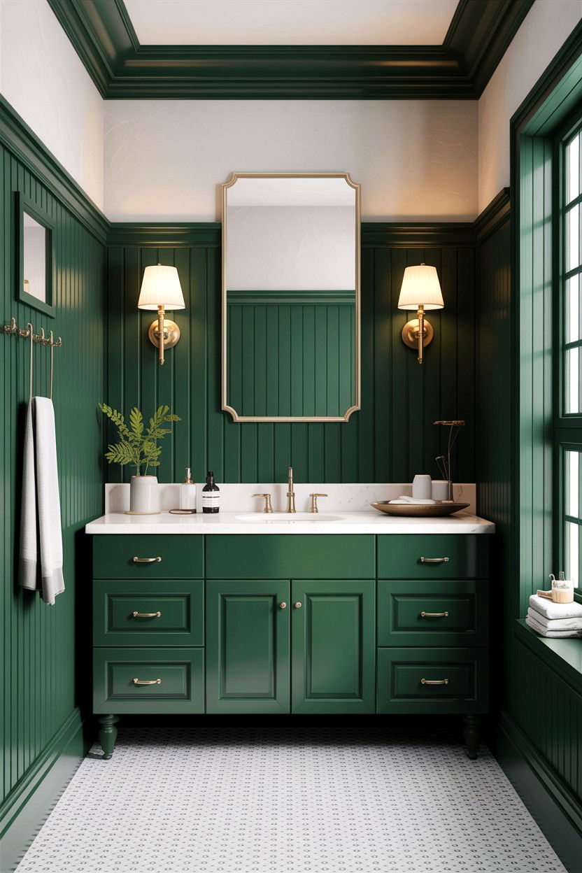 Hunter green board and batten - 30 hunter green bathroom ideas