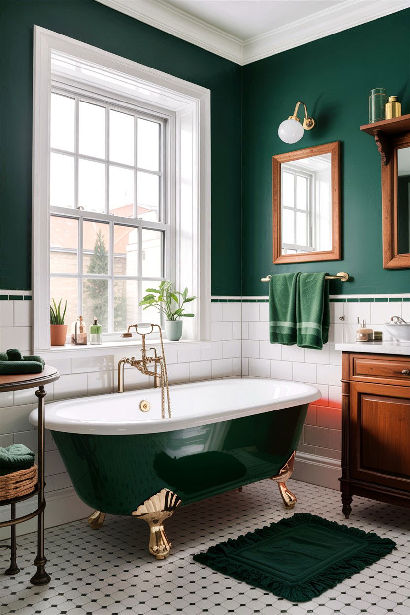 Hunter green clawfoot tub - 30 hunter green bathroom ideas