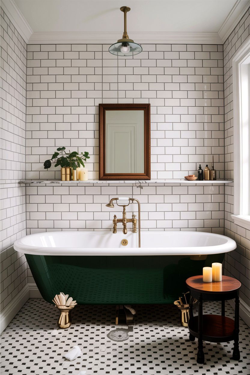 Hunter green clawfoot tub - 30 green bathroom ideas