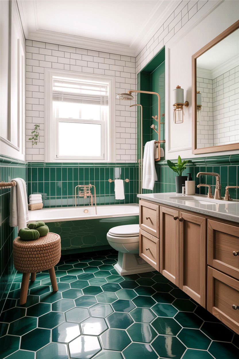 Hunter green floor tile - 30 hunter green bathroom ideas