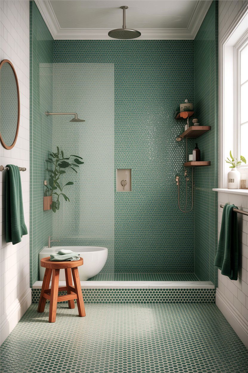 Hunter green penny tile - 30 hunter green bathroom ideas