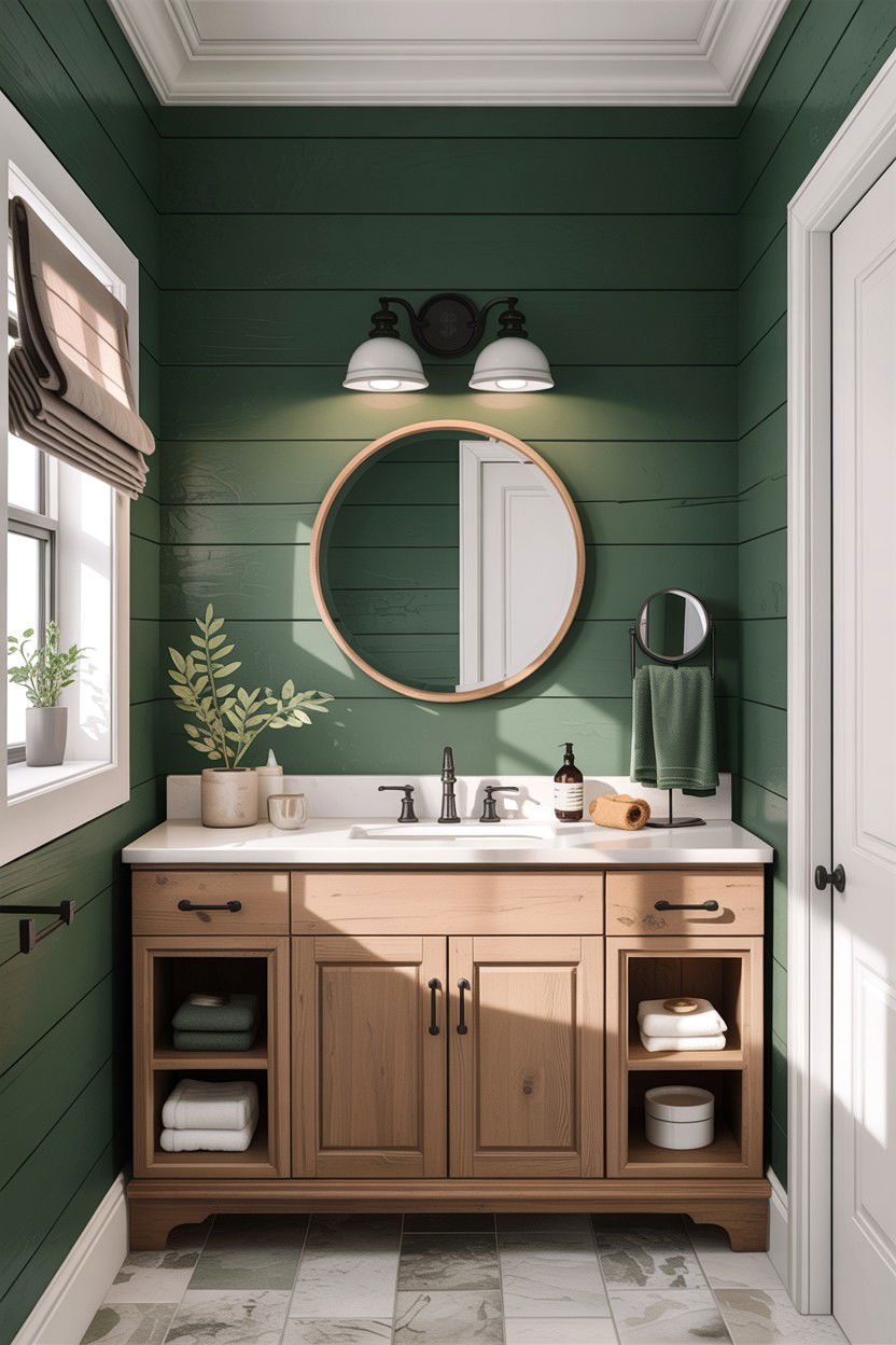 Hunter green shiplap - 30 hunter green bathroom ideas