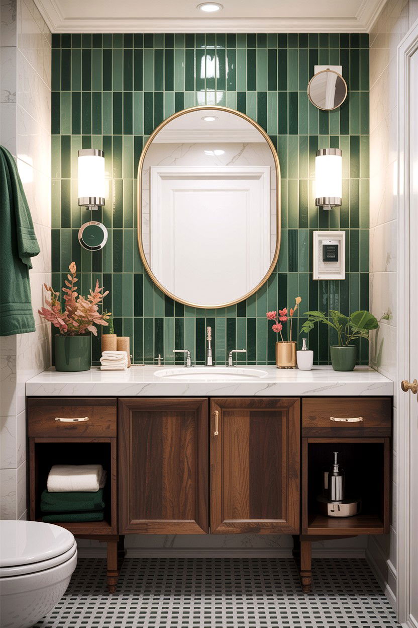 Hunter green vertical stack tile - 30 hunter green bathroom ideas