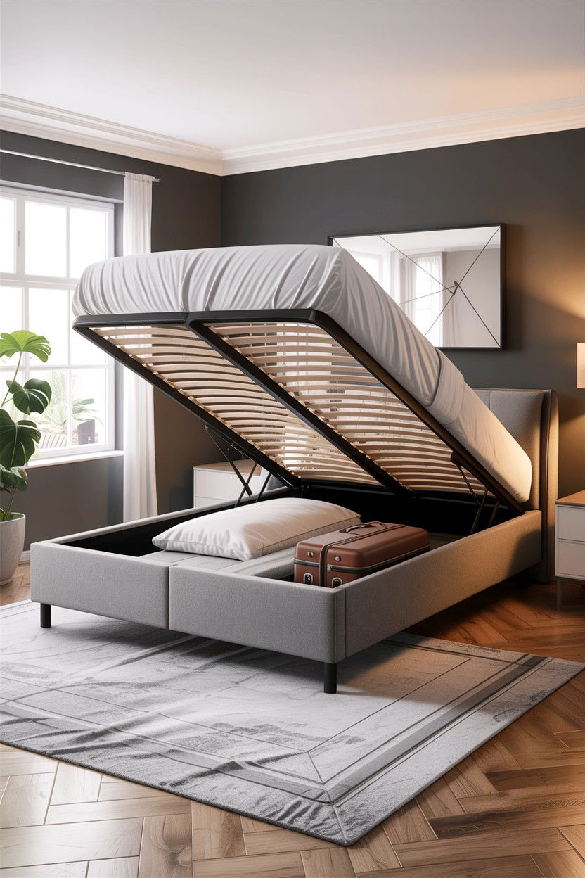 Hydraulic lift bed - 30 bedroom under bed storage ideas