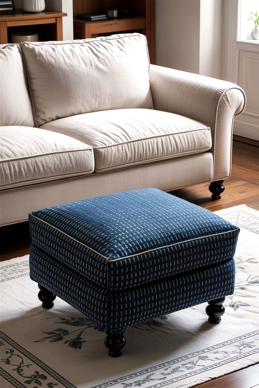 Indigo Fabric Ottoman - 30 living room Japanese furniture ideas