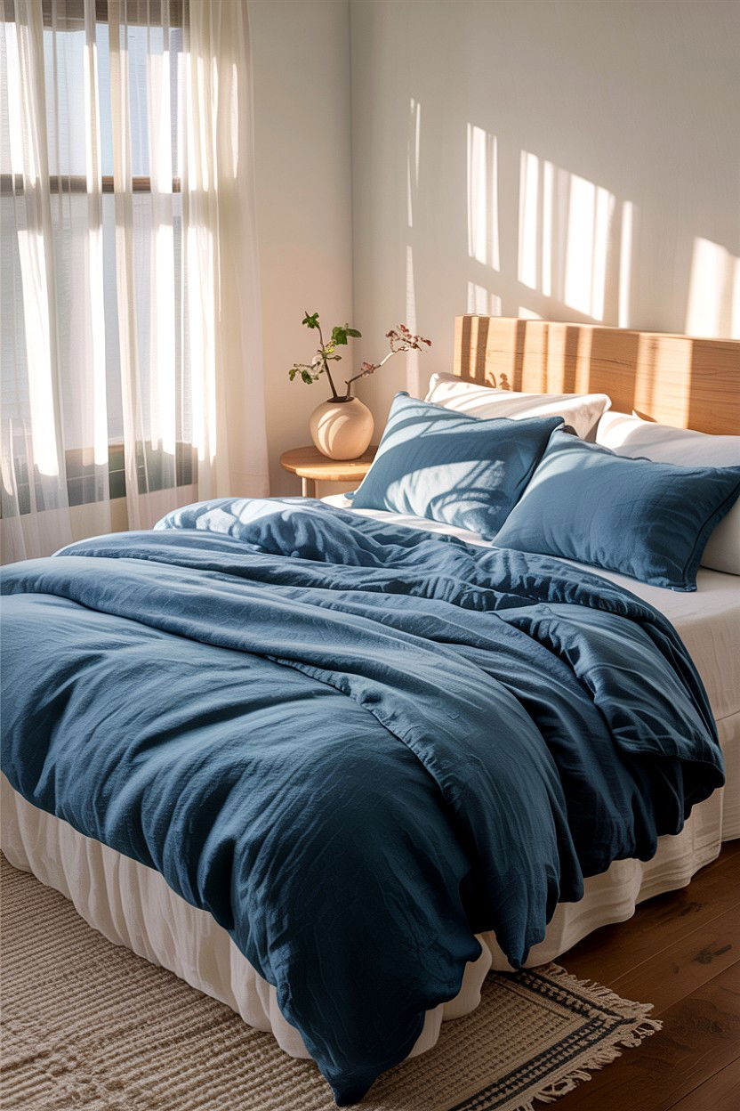 Indigo Linen Bedding - 30 indigo bedroom ideas