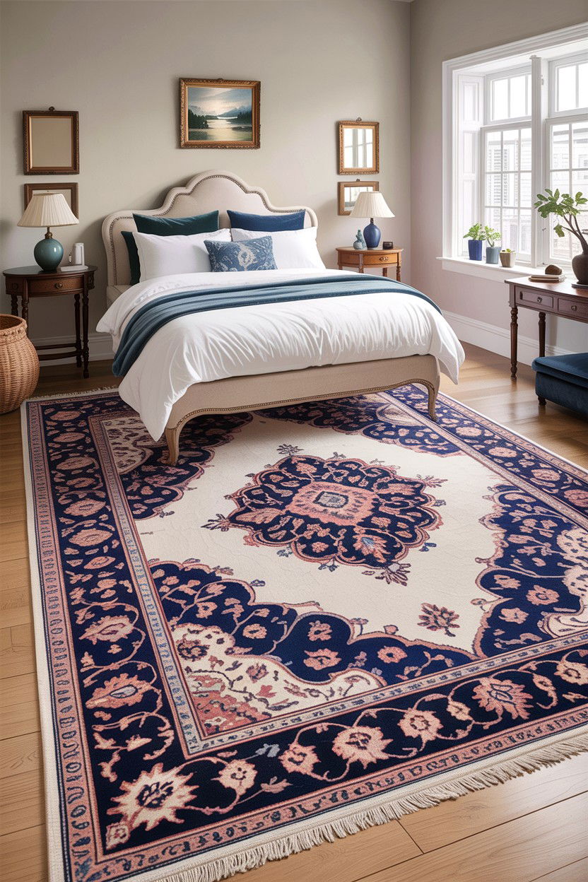Indigo Patterned Area Rug - 30 indigo bedroom ideas