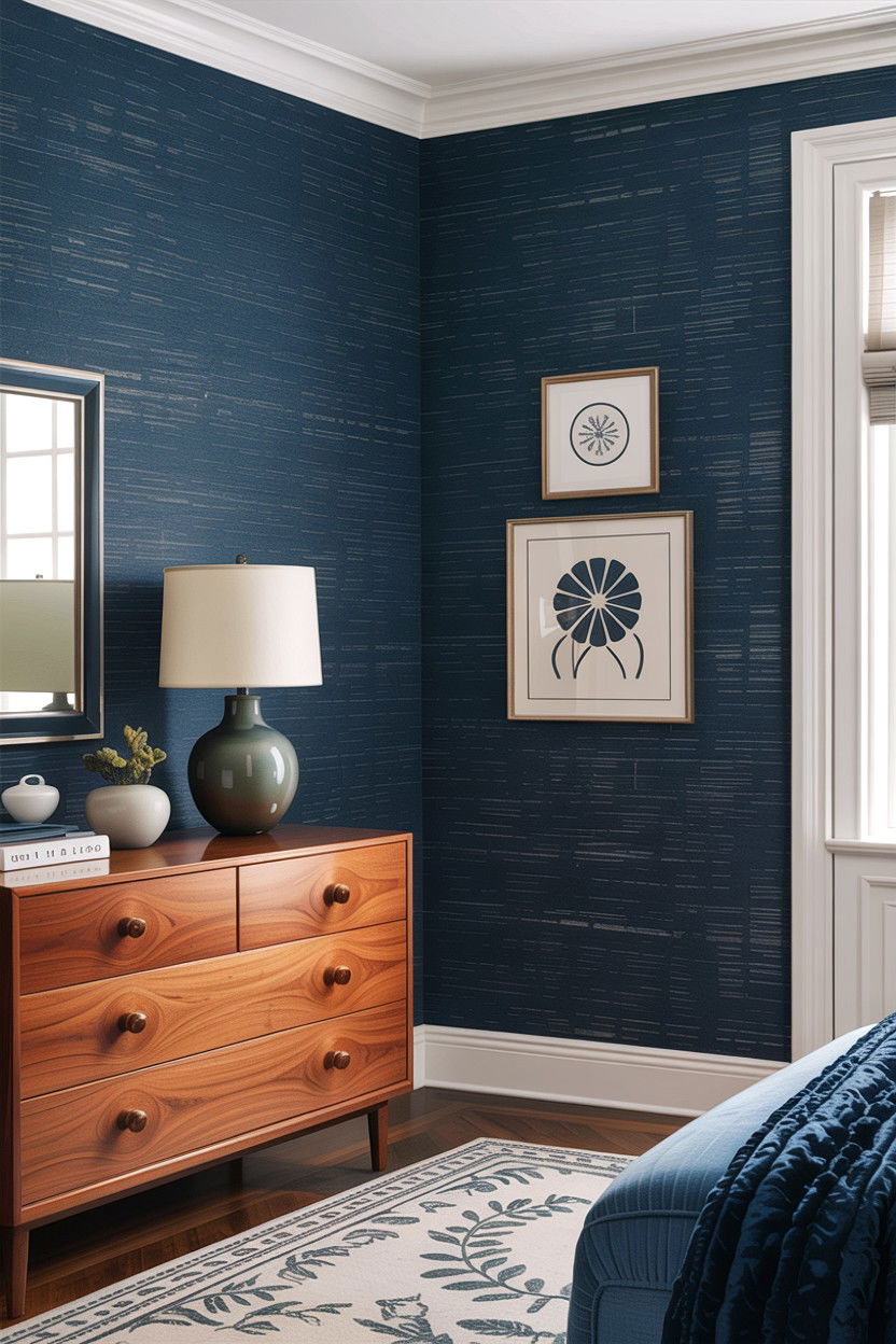 Indigo Textured Wallpaper - 30 indigo bedroom ideas