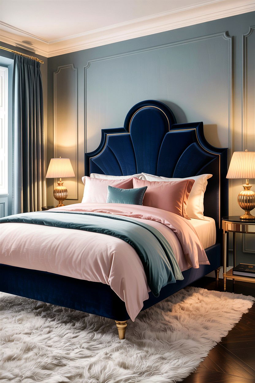 Indigo Velvet Headboard - 30 indigo bedroom ideas