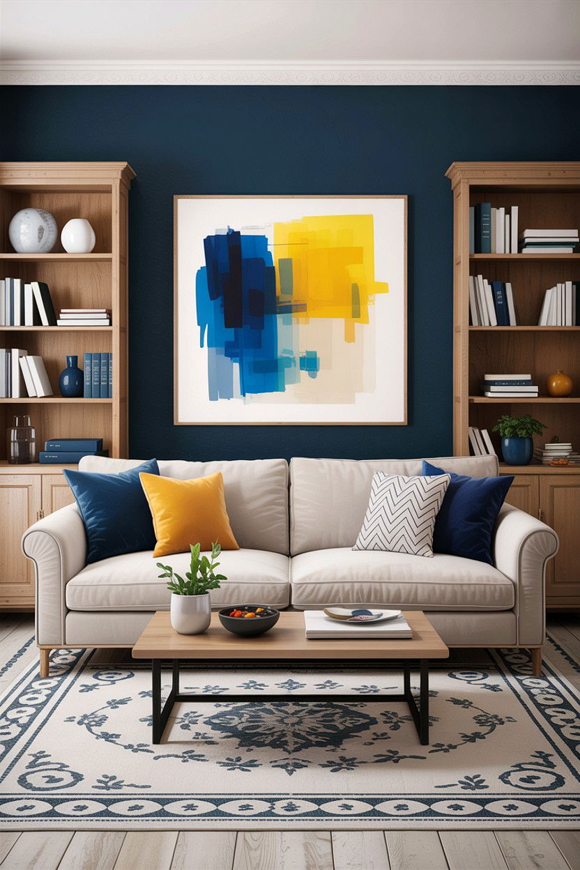 Indigo accent wall - 30 indigo living room ideas