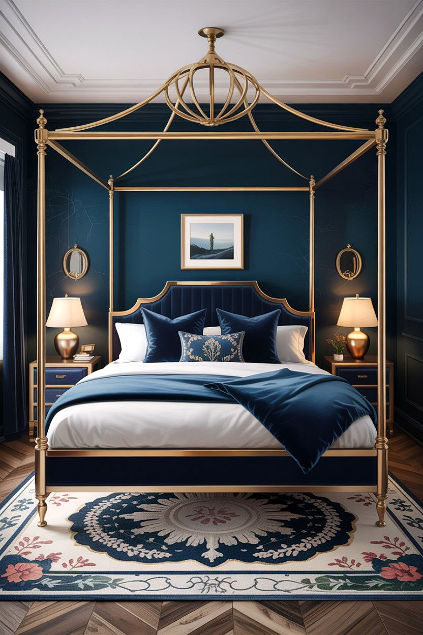 Indigo and Brass Finishes - 30 indigo bedroom ideas