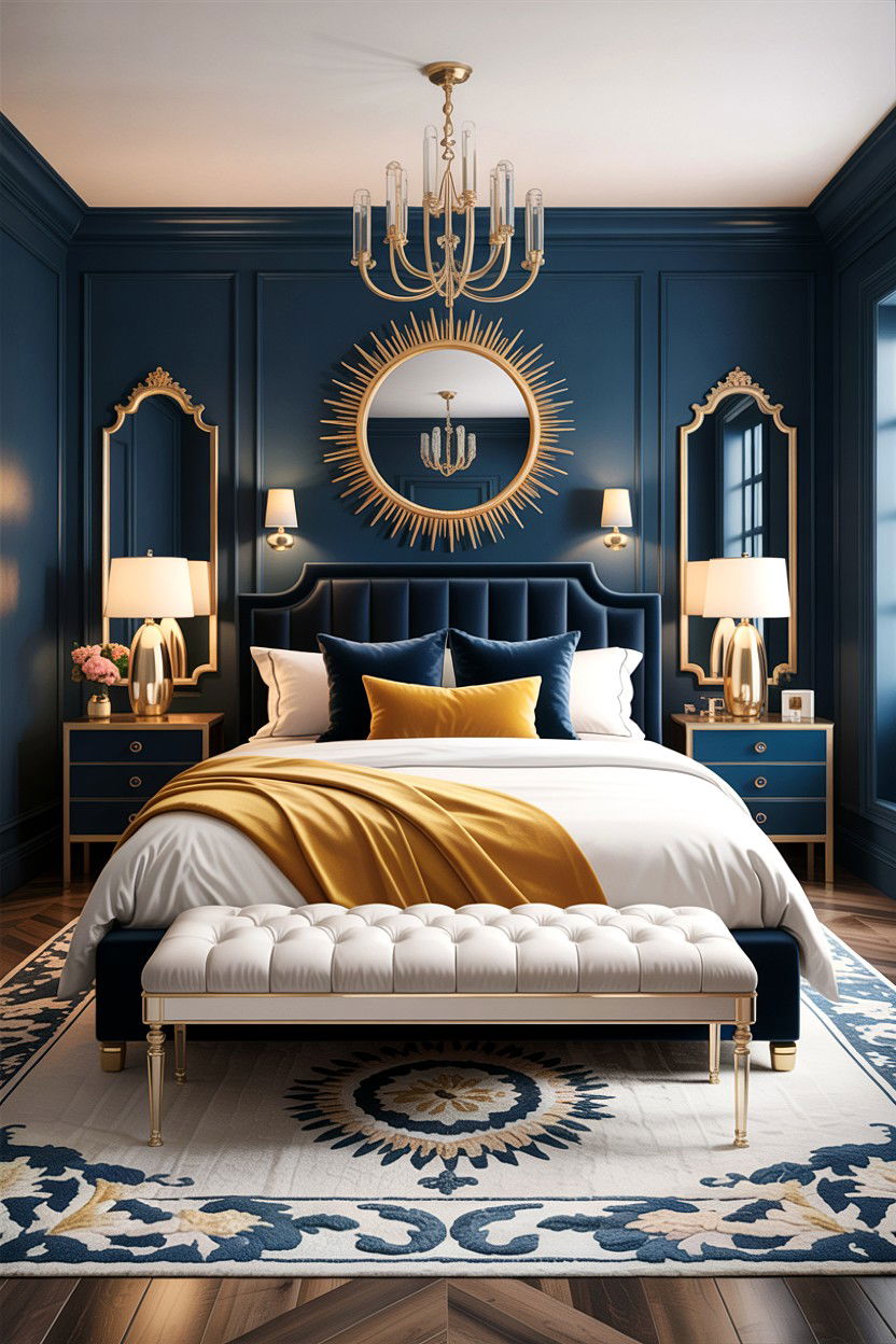 Indigo and Gold Accents - 30 indigo bedroom ideas