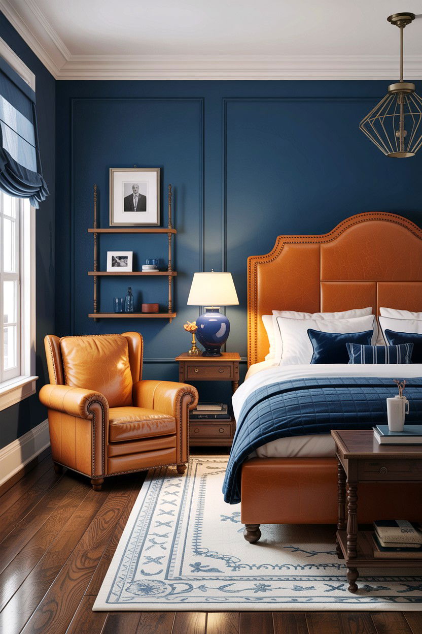 Indigo and Leather Furniture - 30 indigo bedroom ideas